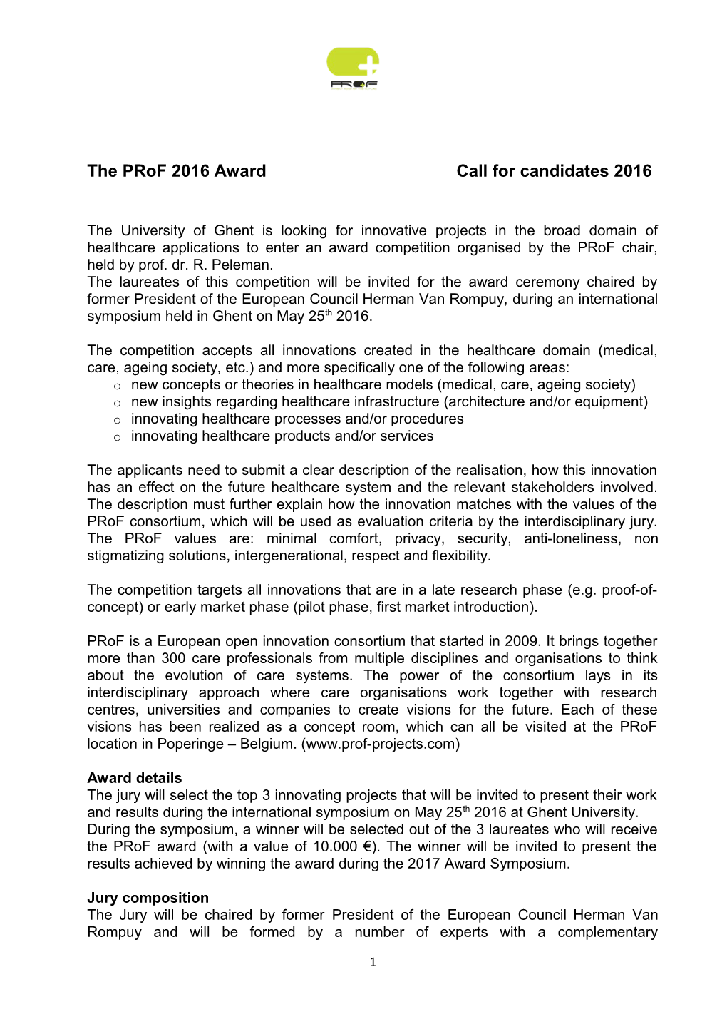 The Prof 2016Award Call for Candidates 2016