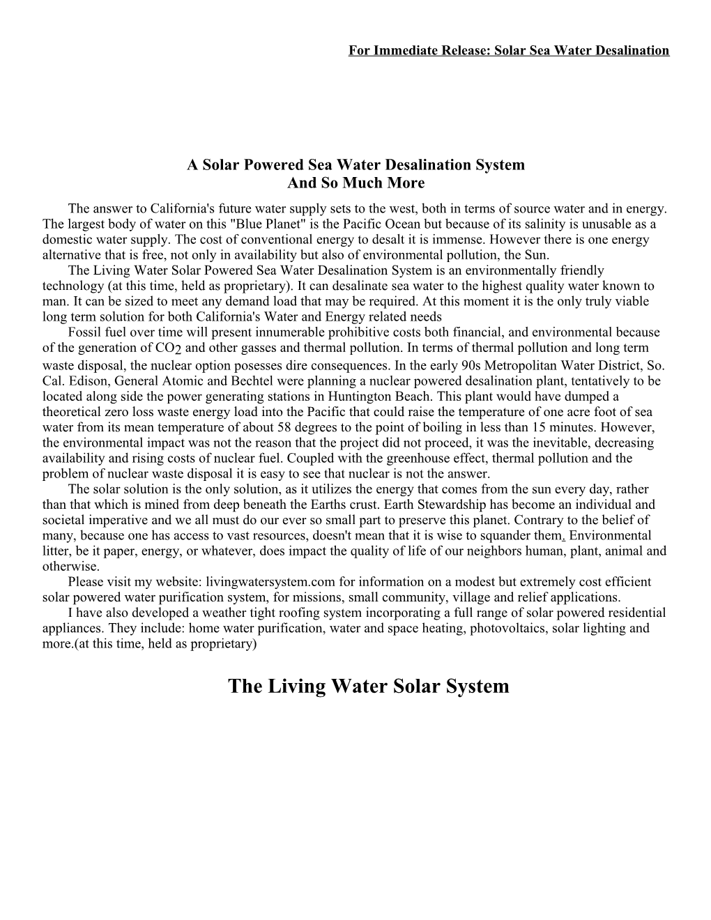LWSS Sea Water Alternative