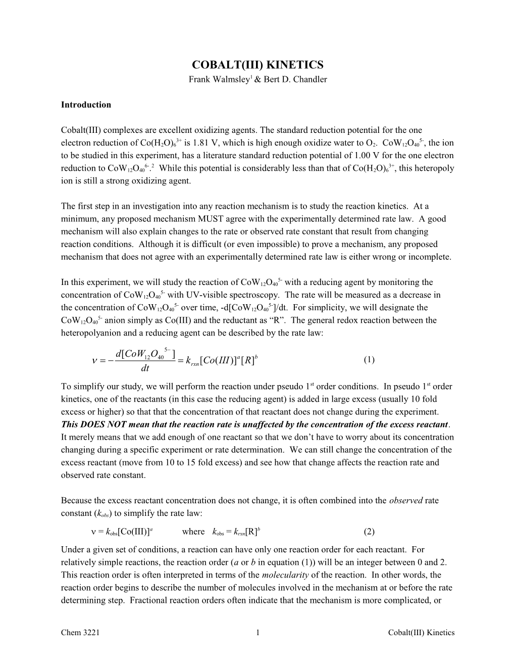 Cobalt(Iii) Kinetics