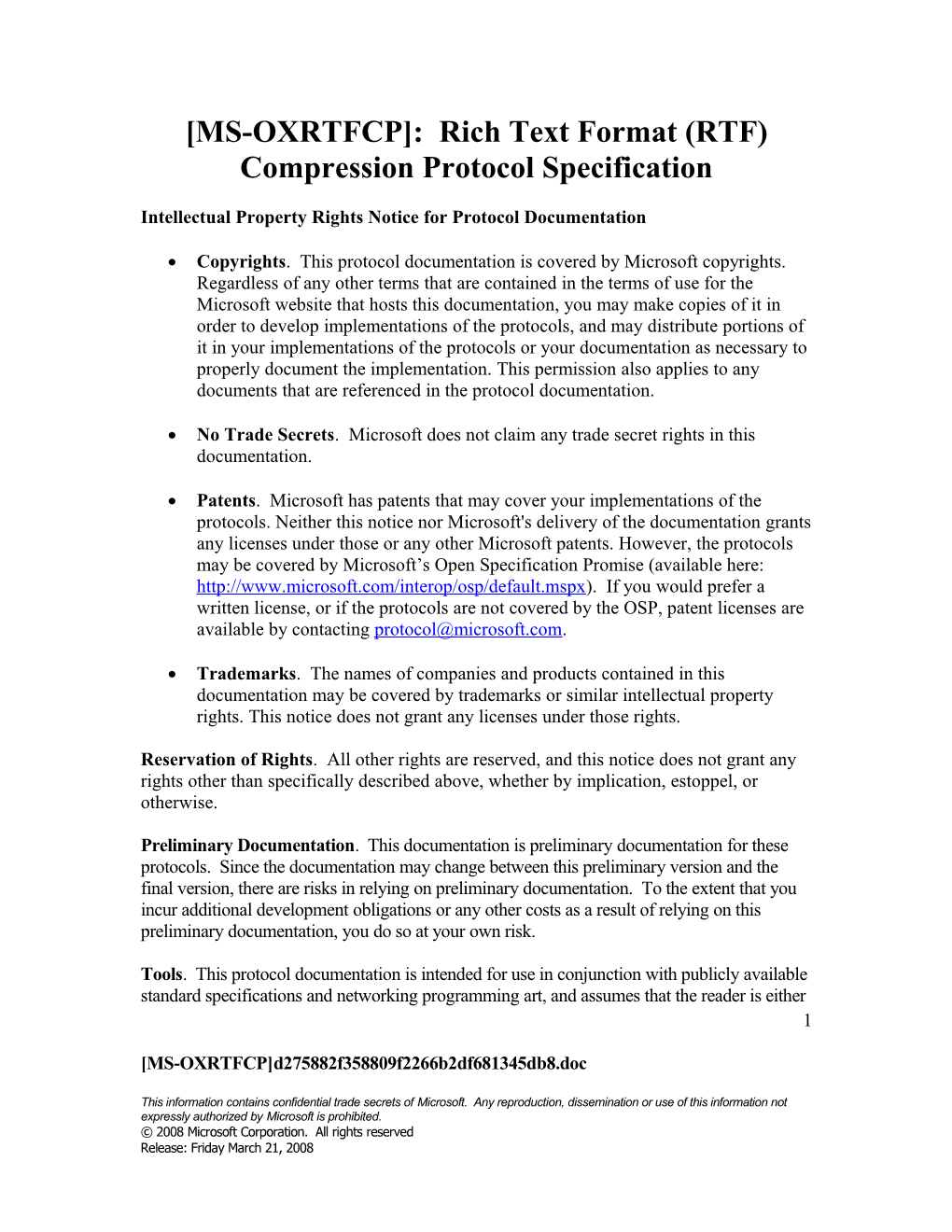 MS-OXRTFCP : Rich Text Format (RTF) Compression Protocol Specification
