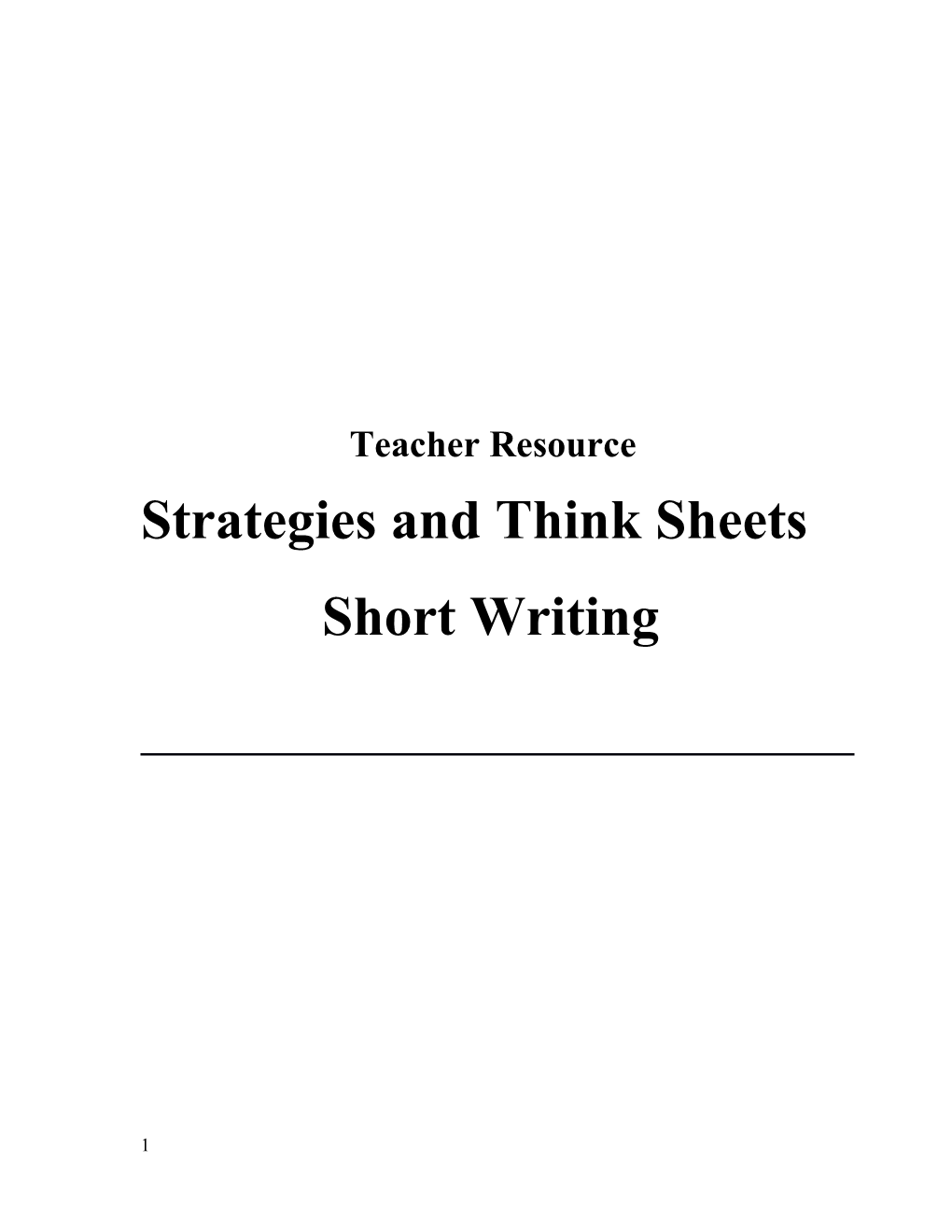 Strategies and Think Sheets