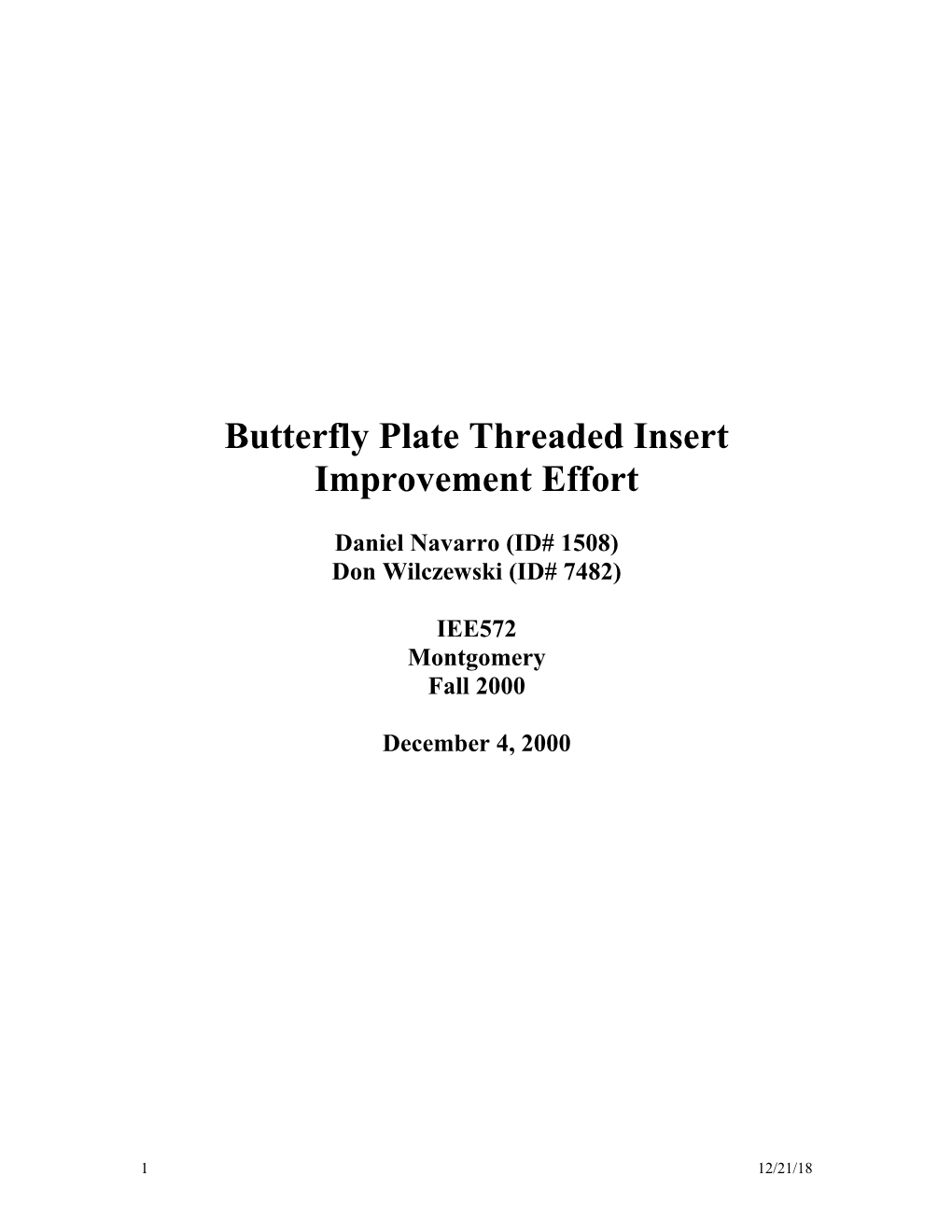 3163262 Butterfly Plate Helicoil Problem Statement