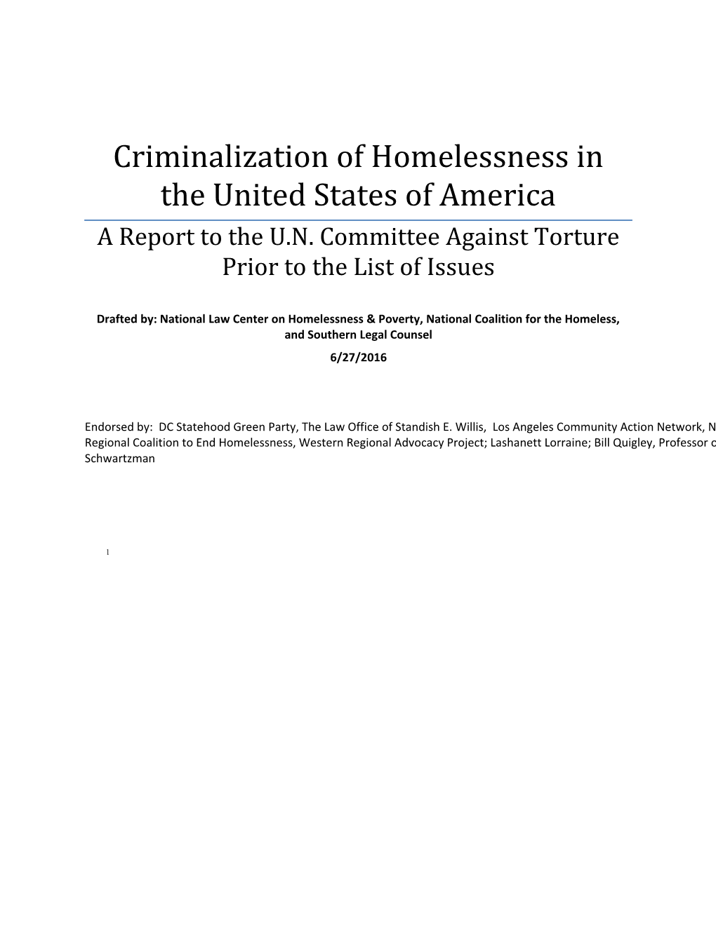 Criminalization of Homelessness in the United States of America