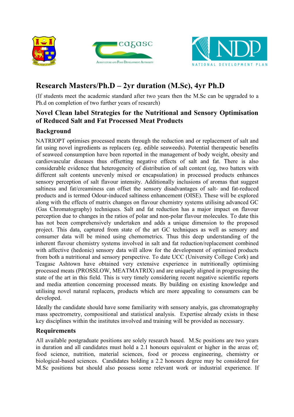Research Masters/Ph.D 2Yr Duration (M.Sc), 4Yr Ph.D