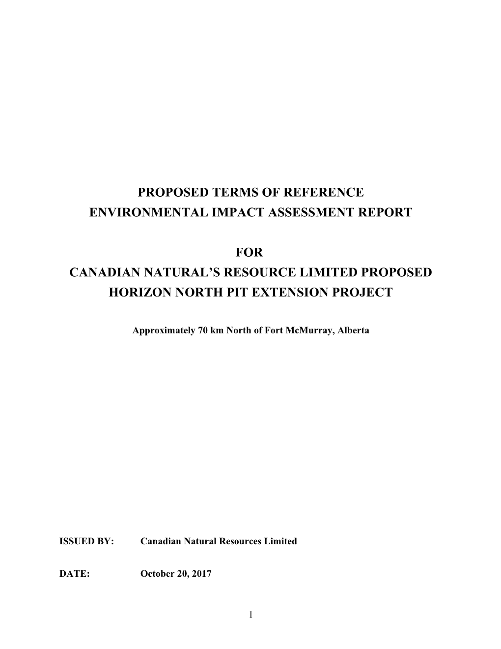 Proposed Terms of Reference Environmental Impact Assessment Report for Canadian Natural