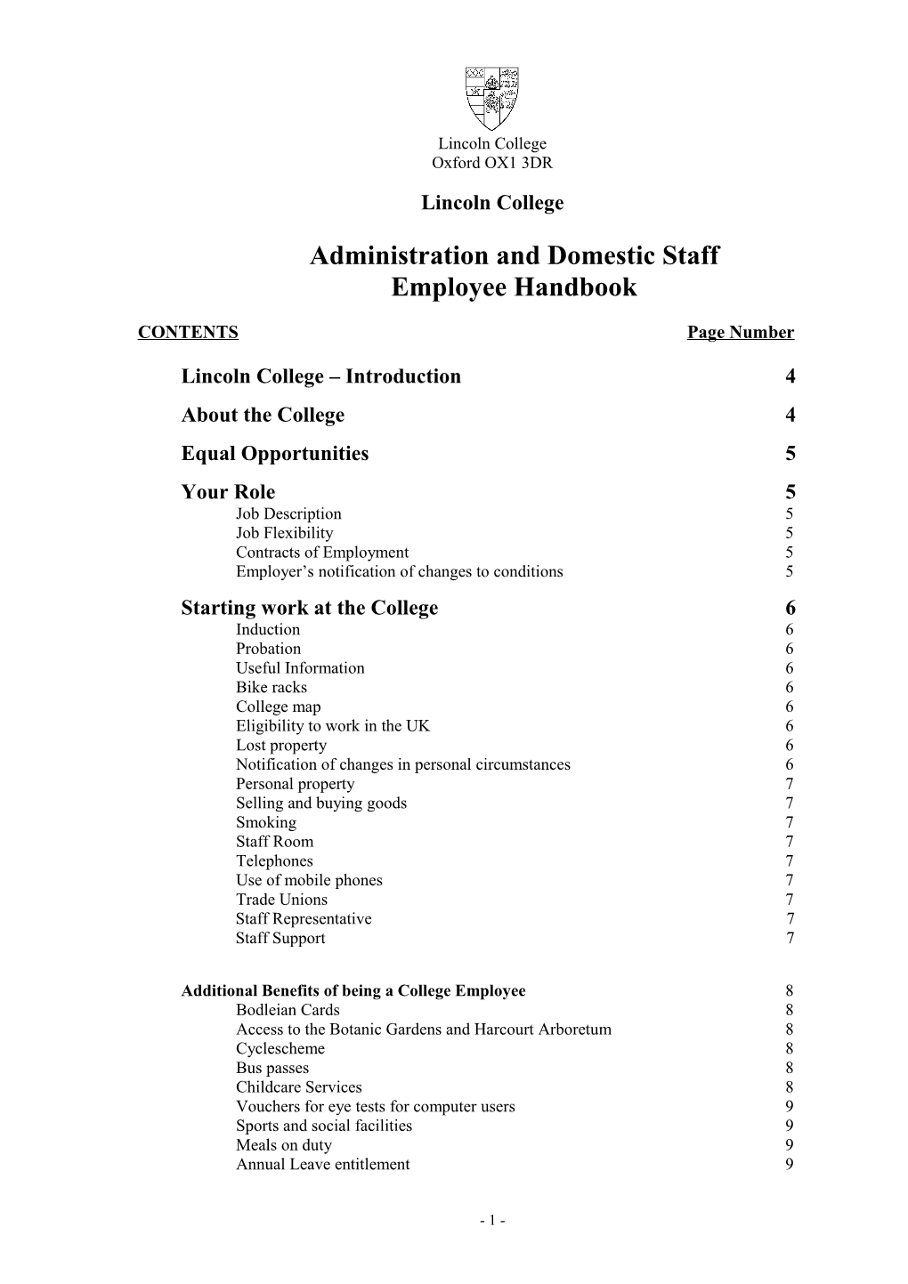 Administration and Domestic Staff