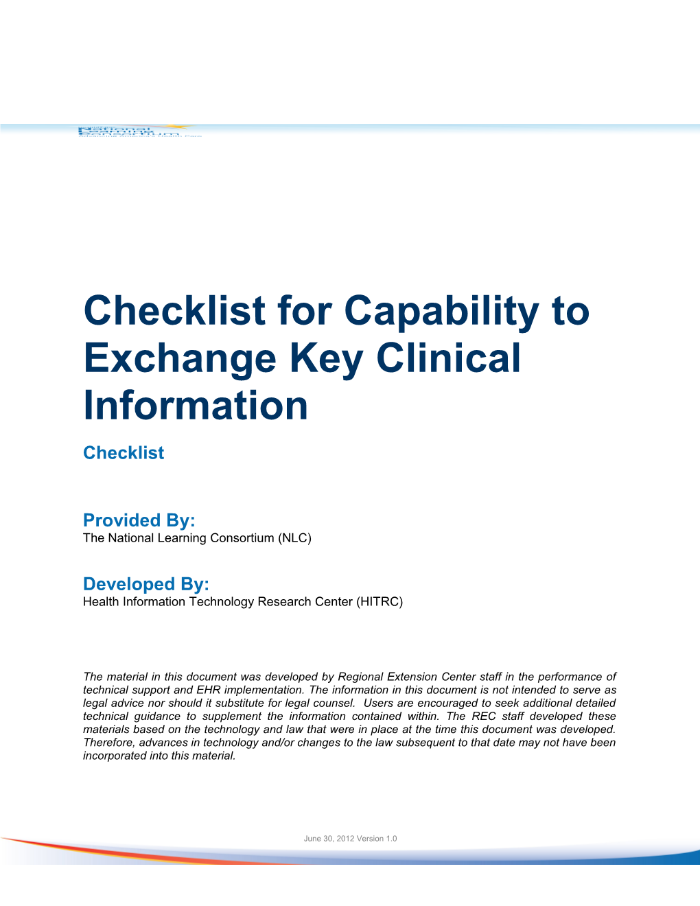 Checklist for Capability to Exchange Key Clinical Information