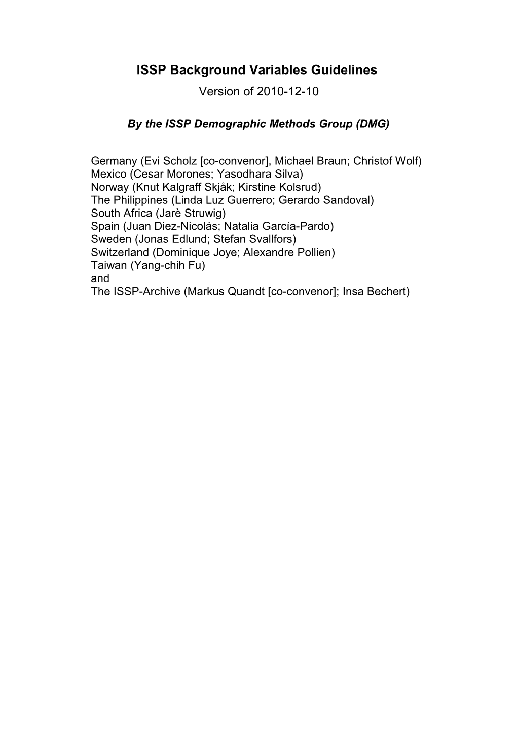 ISSP Standard Background Variables