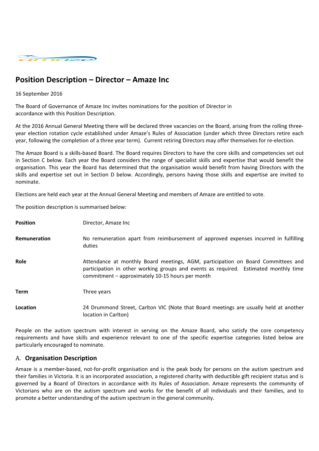 Position Description Director Amaze Inc