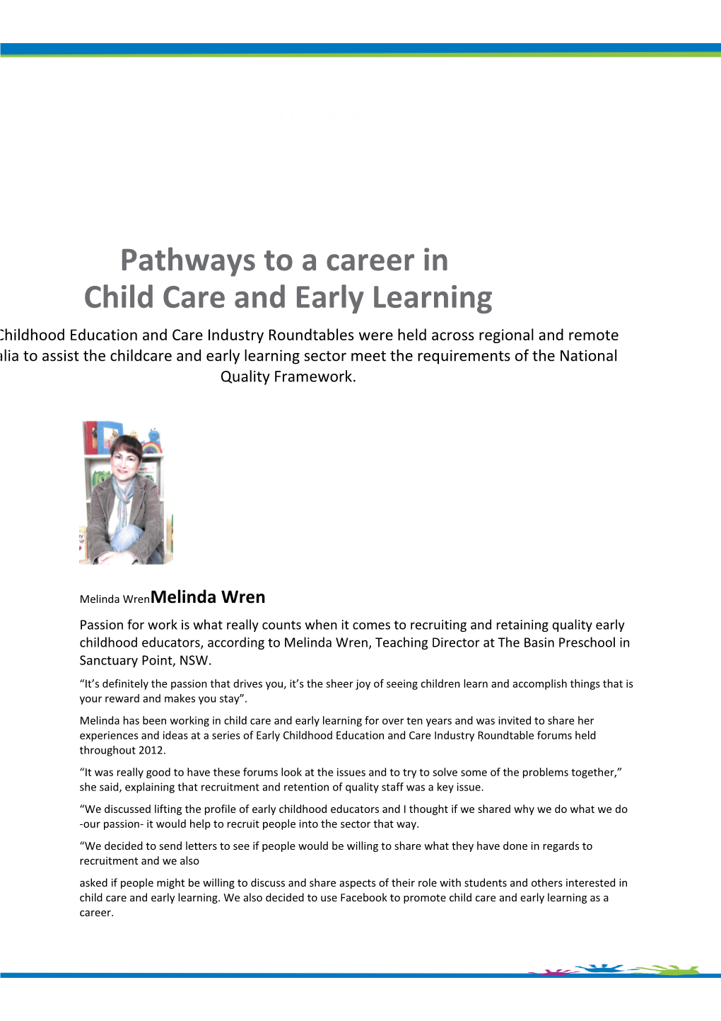 Pathways to a Career in Child Care and Early Learning