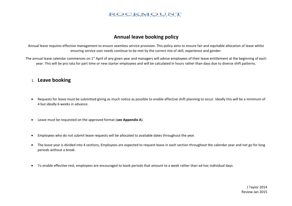 Annual Leave Booking Policy