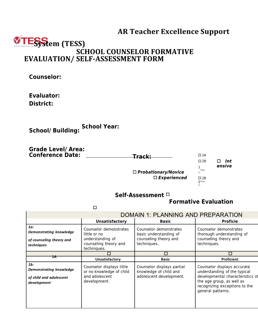 School Counselor Formative Evaluation/ Self-Assessment Form