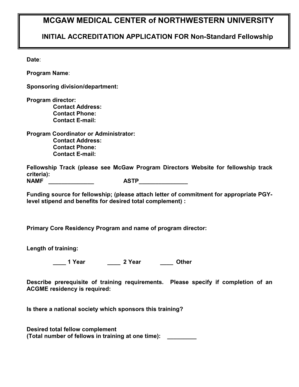 Application for Non-Acgme Approved Fellowship