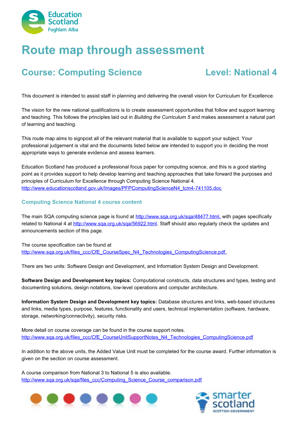 Computing Science National 4 Route Map