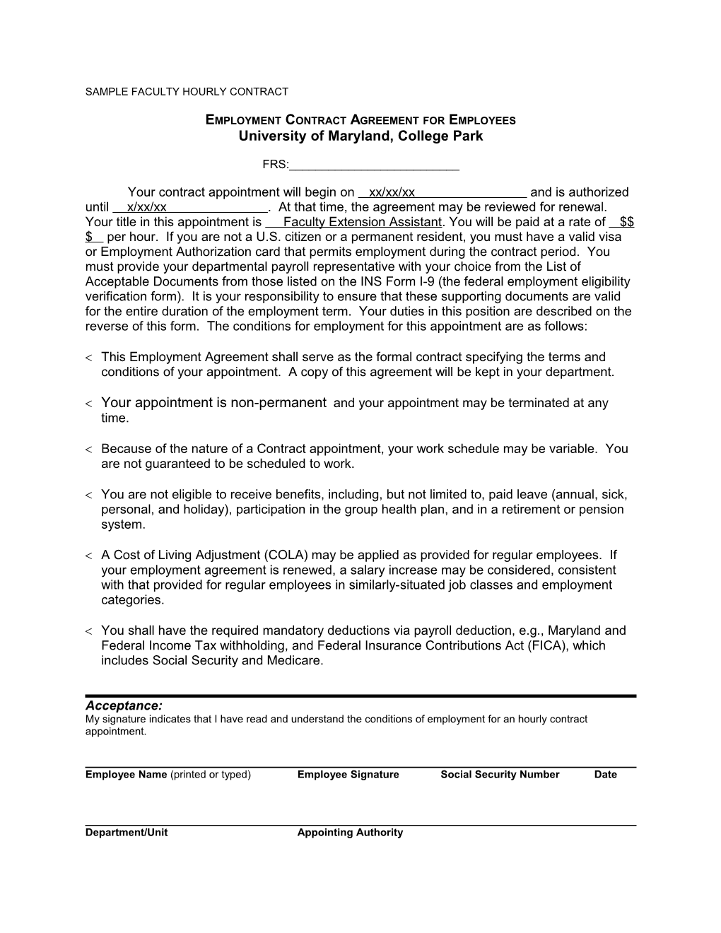 Sample Faculty Hourly Contract