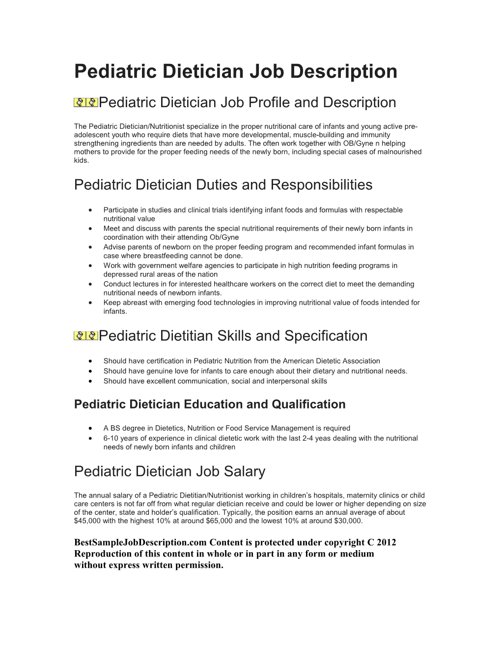 Pediatric Dietician Job Description