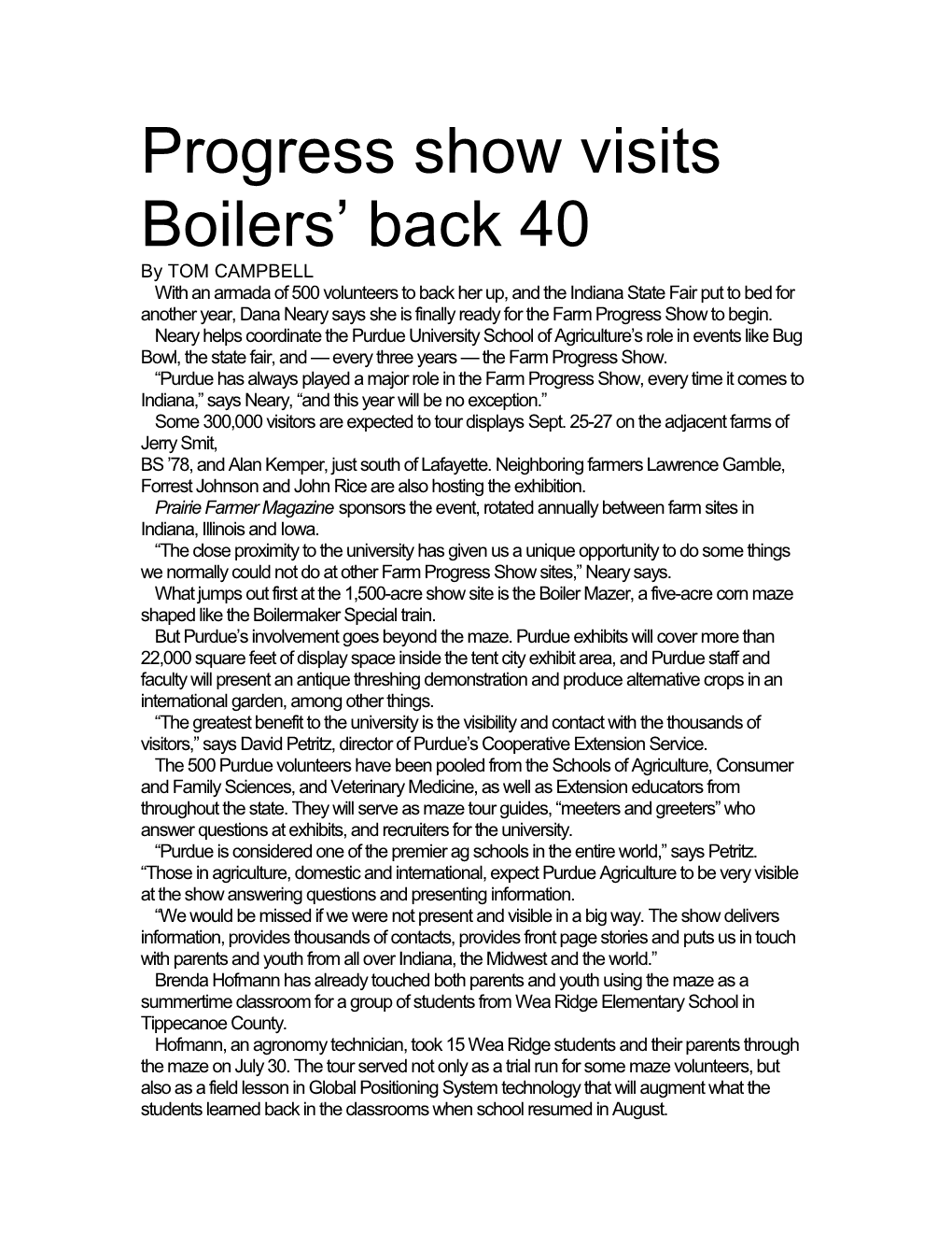 Progress Show Visits Boilers Back 40
