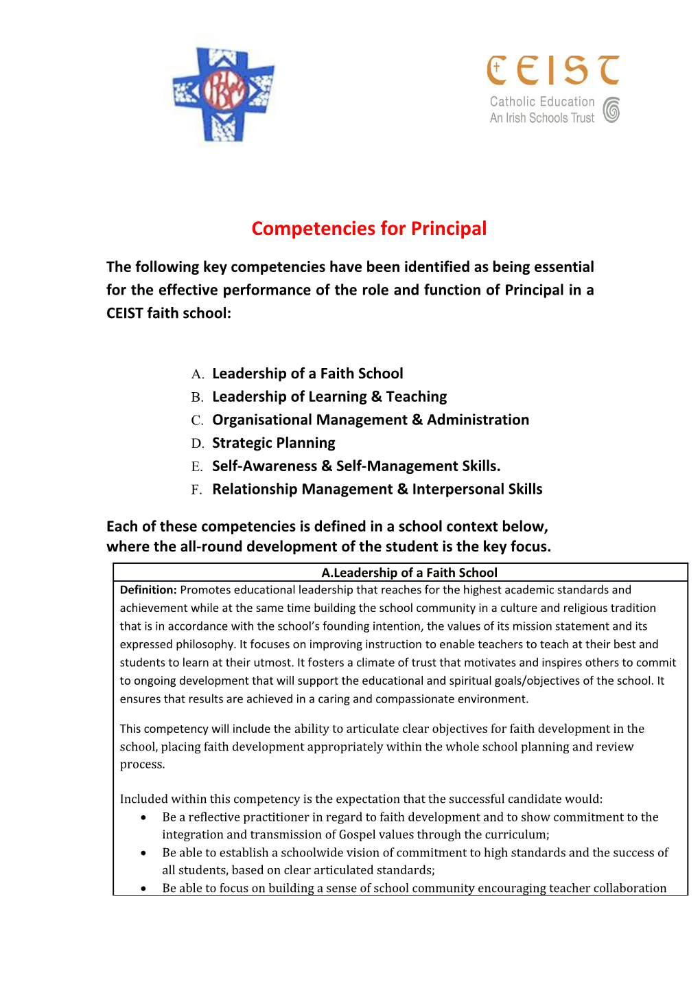 Competencies for Principal