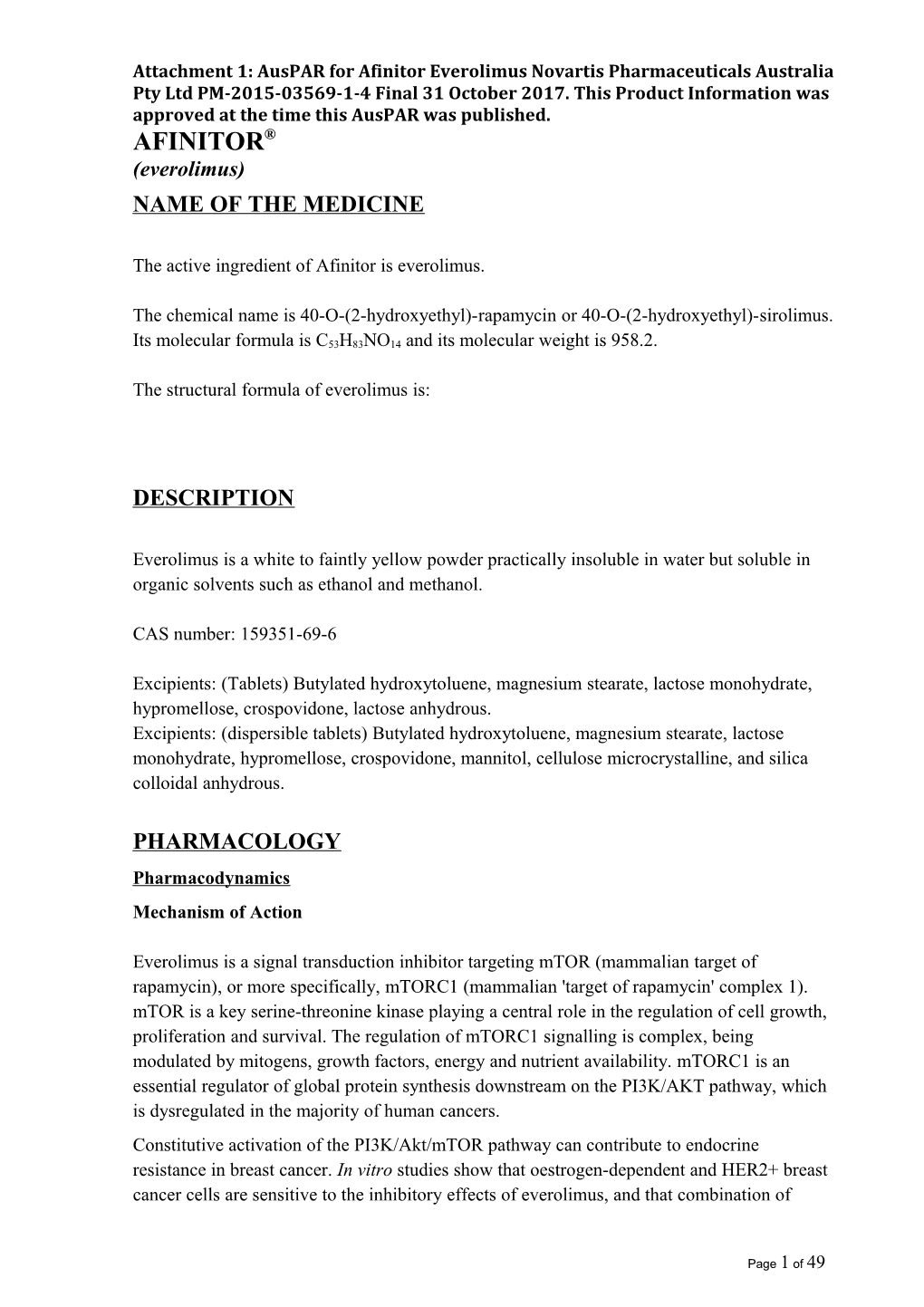 Auspar Attachment 1: Product Information for Everolimus