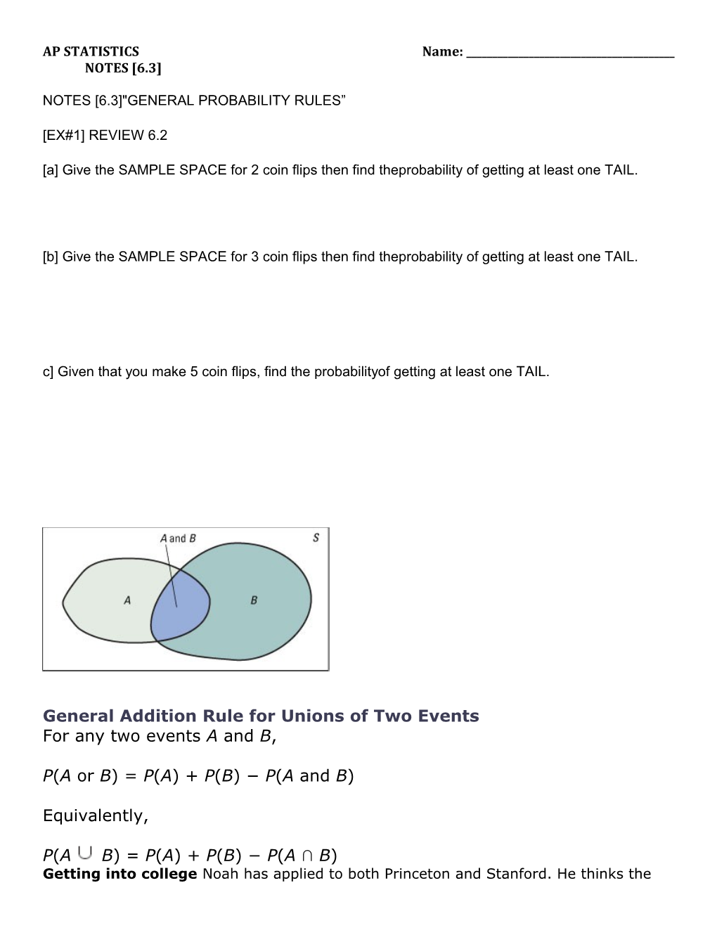 Notes 6.3 General Probability Rules