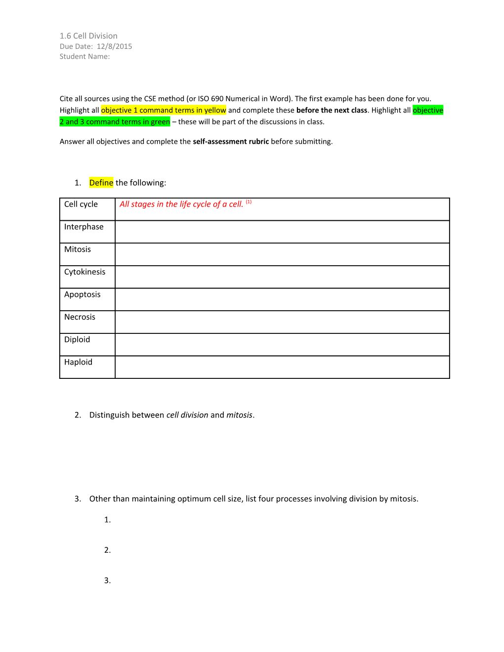 Answer All Objectives and Complete the Self-Assessment Rubric Before Submitting