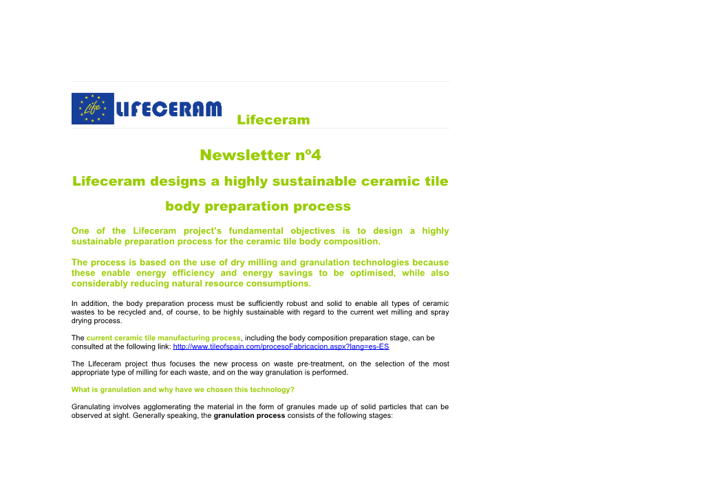 Lifeceram Designs a Highly Sustainable Ceramic Tile Body Preparation Process