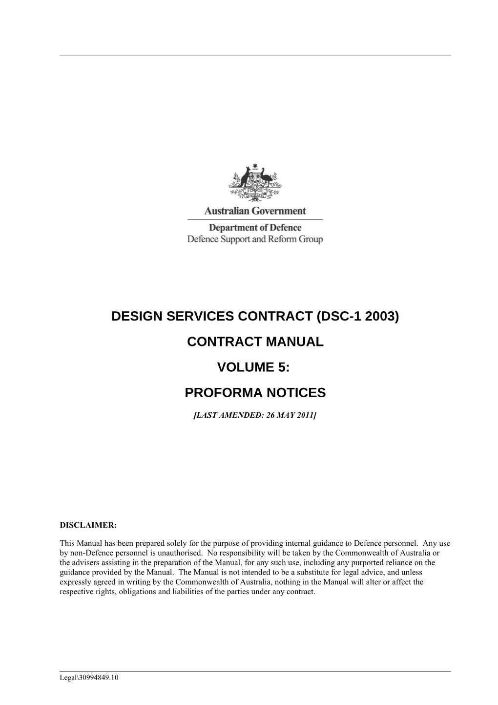 Department of Defence - DSC-1 Contract Manual - Volume 5