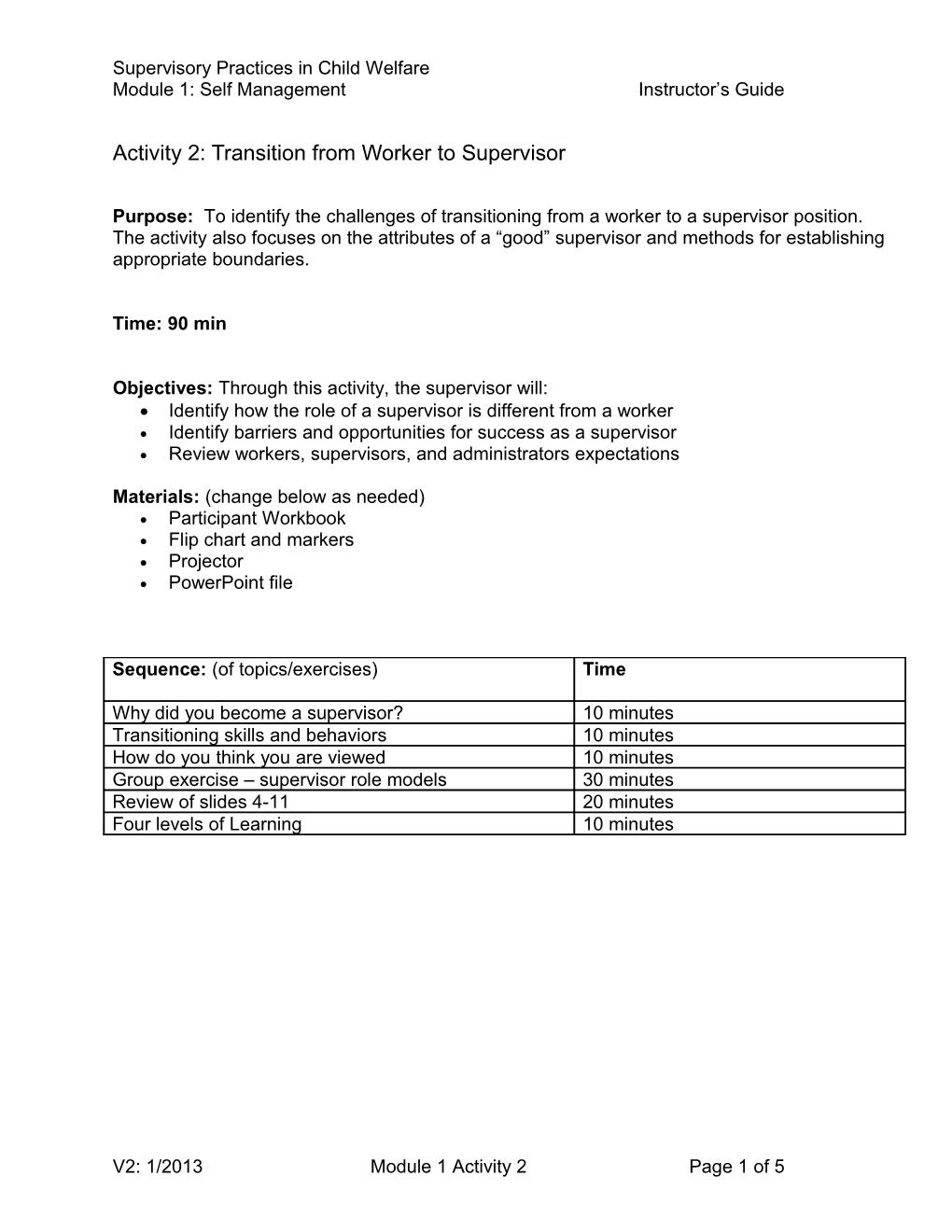 Activity 2: Transition from Worker to Supervisor