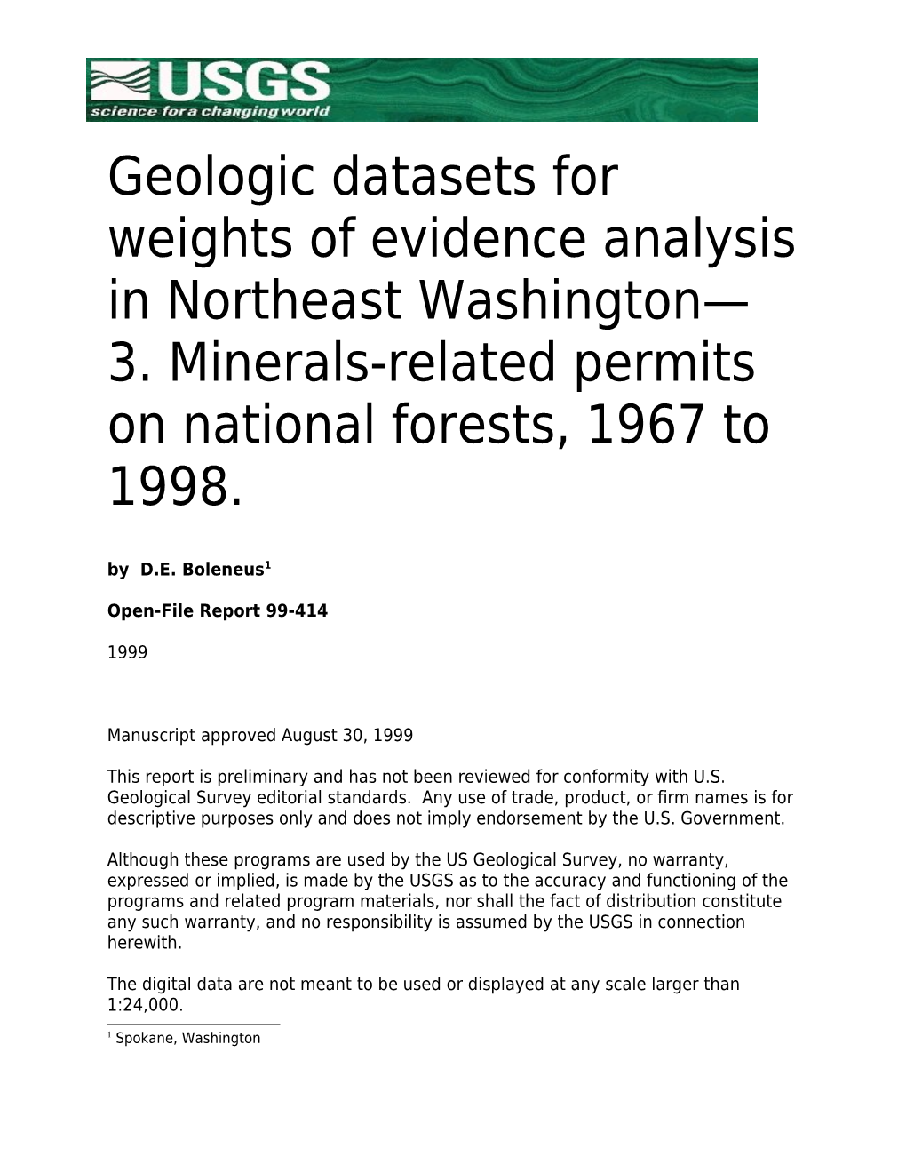 Geologic Datasets for Weights of Evidence Analysis in Northeast Washington