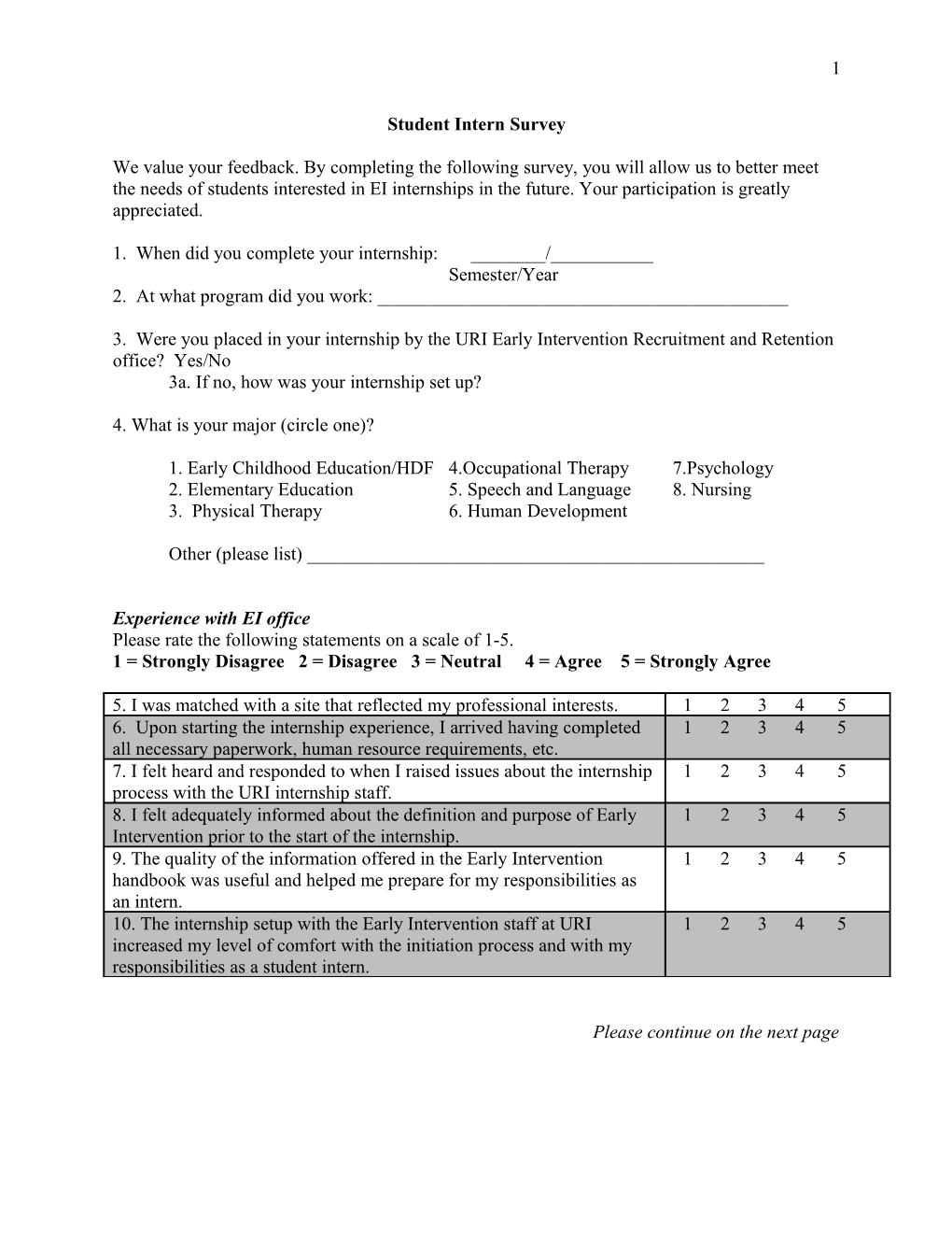Student Intern Survey