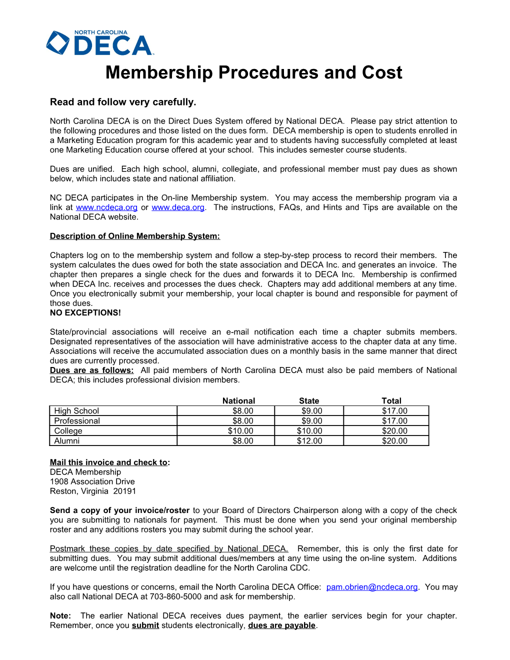 Membership Procedures and Cost