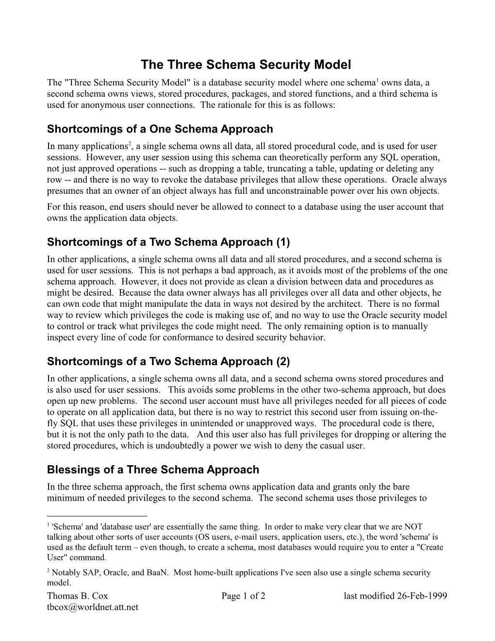 The Three Schema Security Model