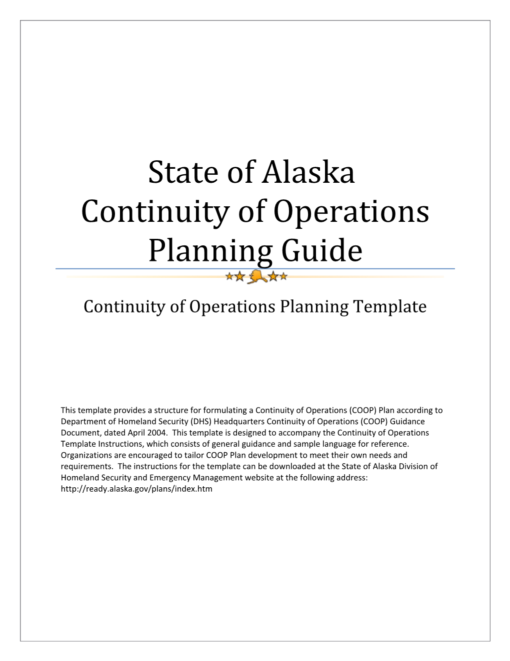 State of Alaska Continuity of Operations Planning Guide