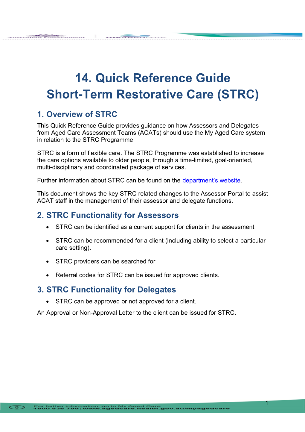 Quick Reference Guide Short-Term Restorative Care (STRC)