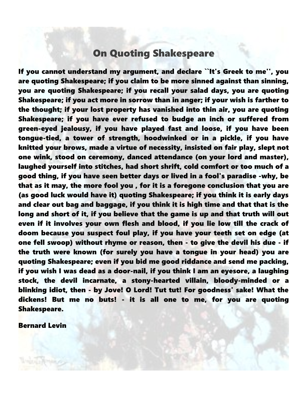 On Quoting Shakespeare