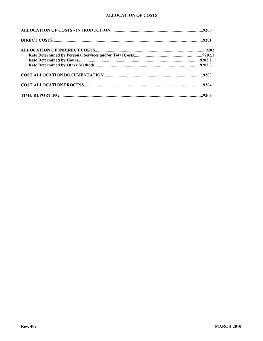 Allocation of Costs