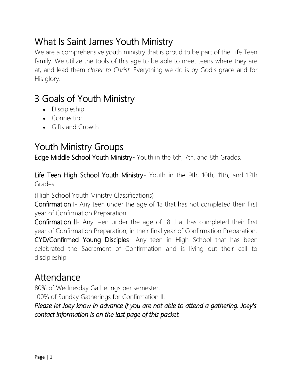 What Is Saint James Youth Ministry