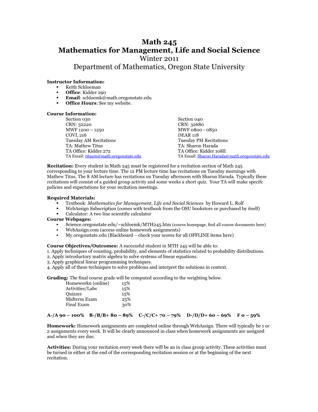 Mathematics for Management, Life and Social Science