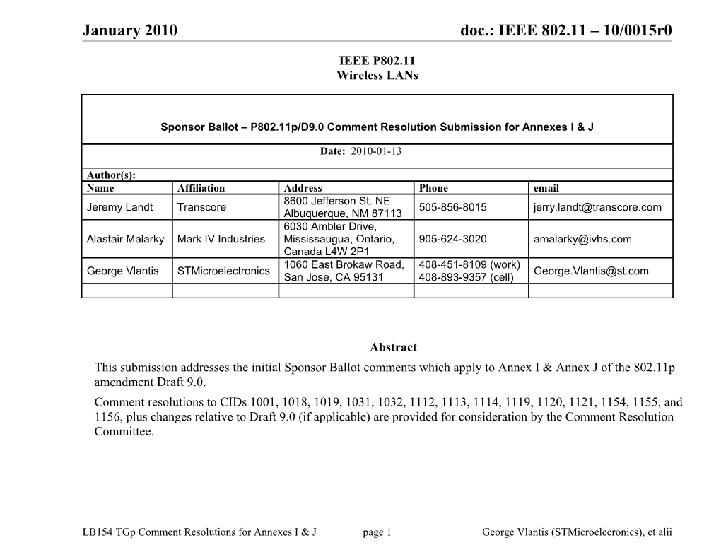 2. Recommended Resolution of the Comments