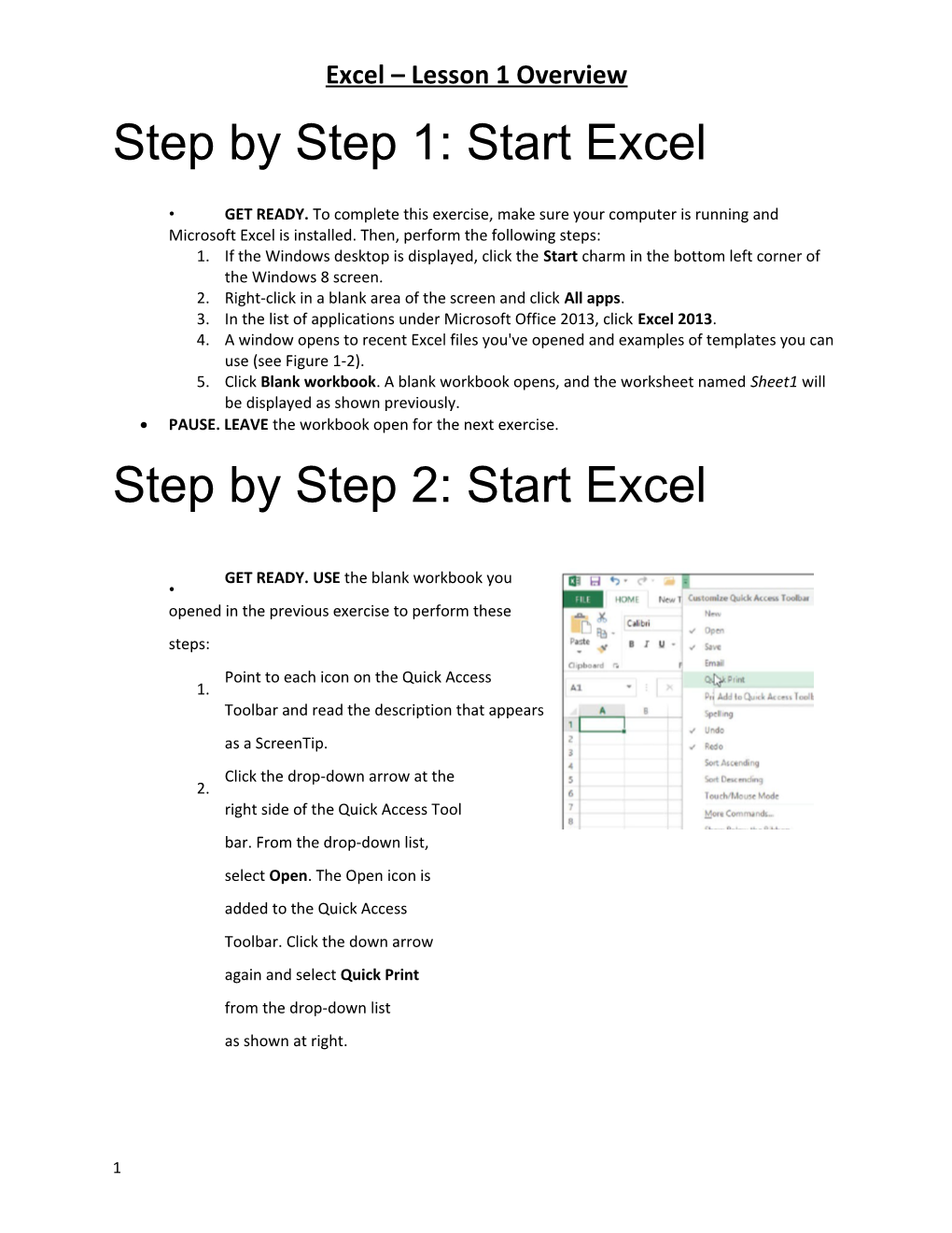 Excel Lesson 1 Overview