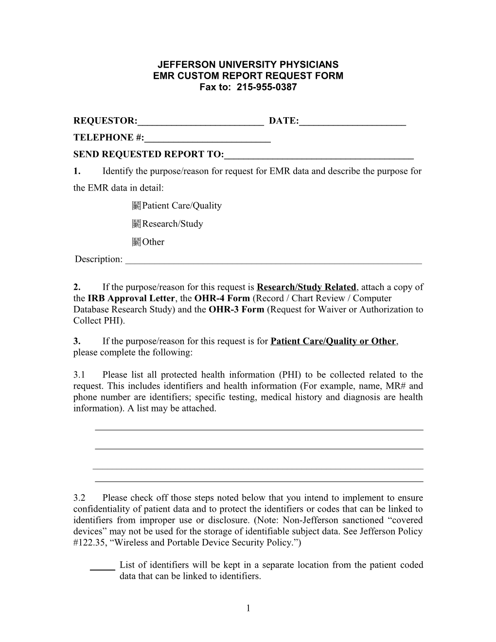 Emr Custom Report Request Form