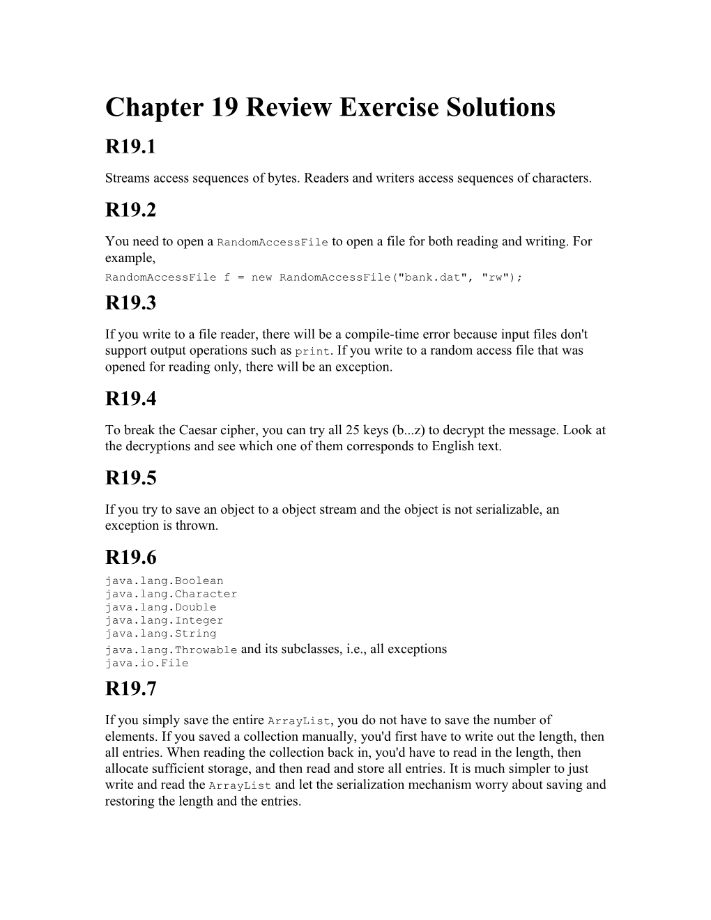 Chapter 19 Review Exercise Solutions