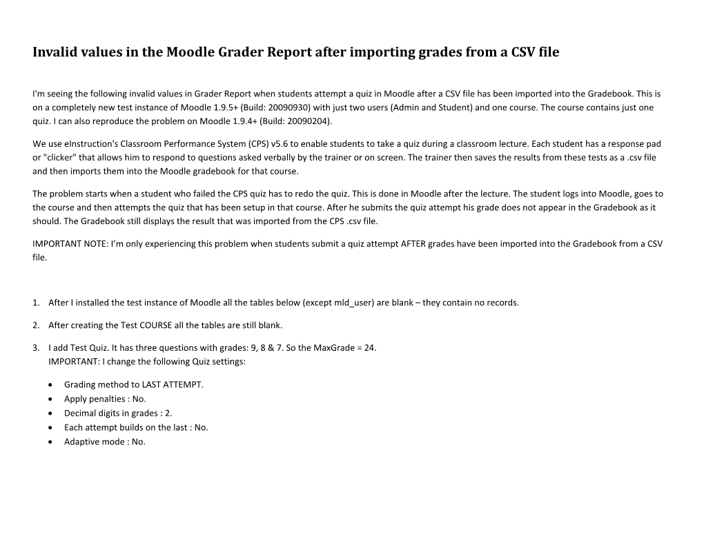 Invalid Values in the Moodle Grader Report After Importing Grades from a CSV File