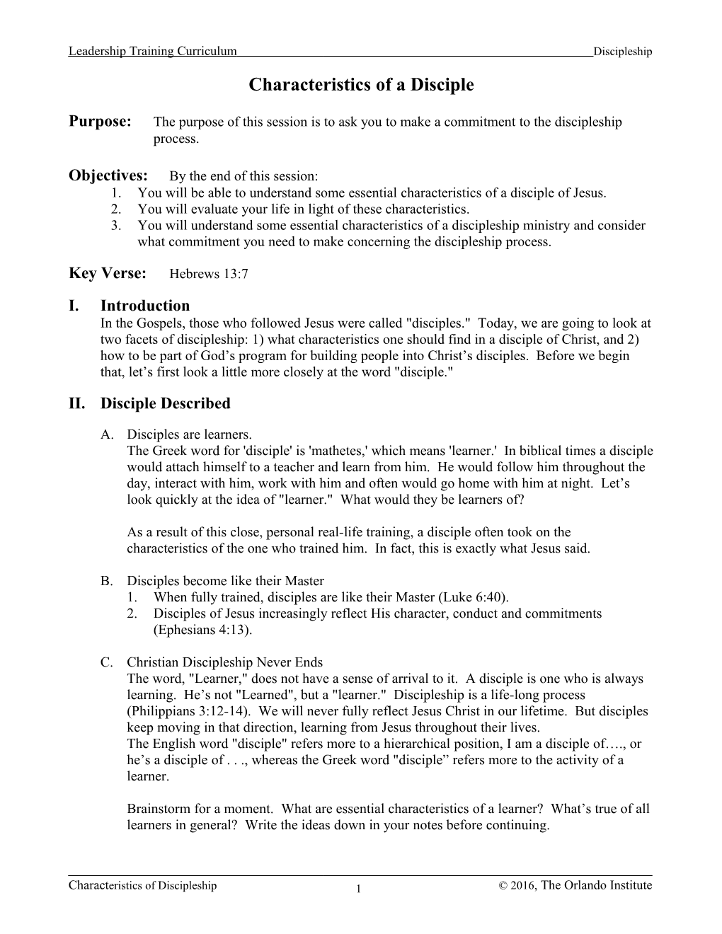 Characteristics of Discipleship