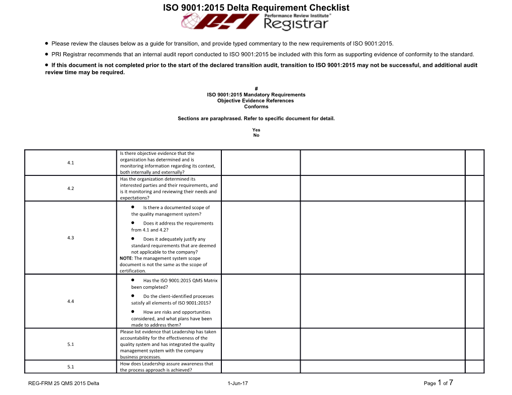 ISO 17021 Requirement Matrix