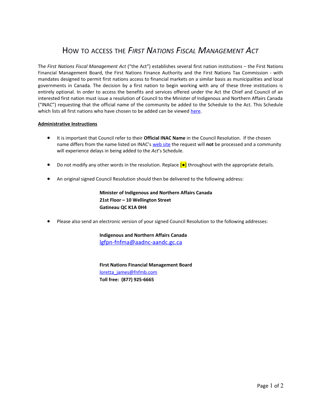 How to Access the First Nations Fiscal Management Act