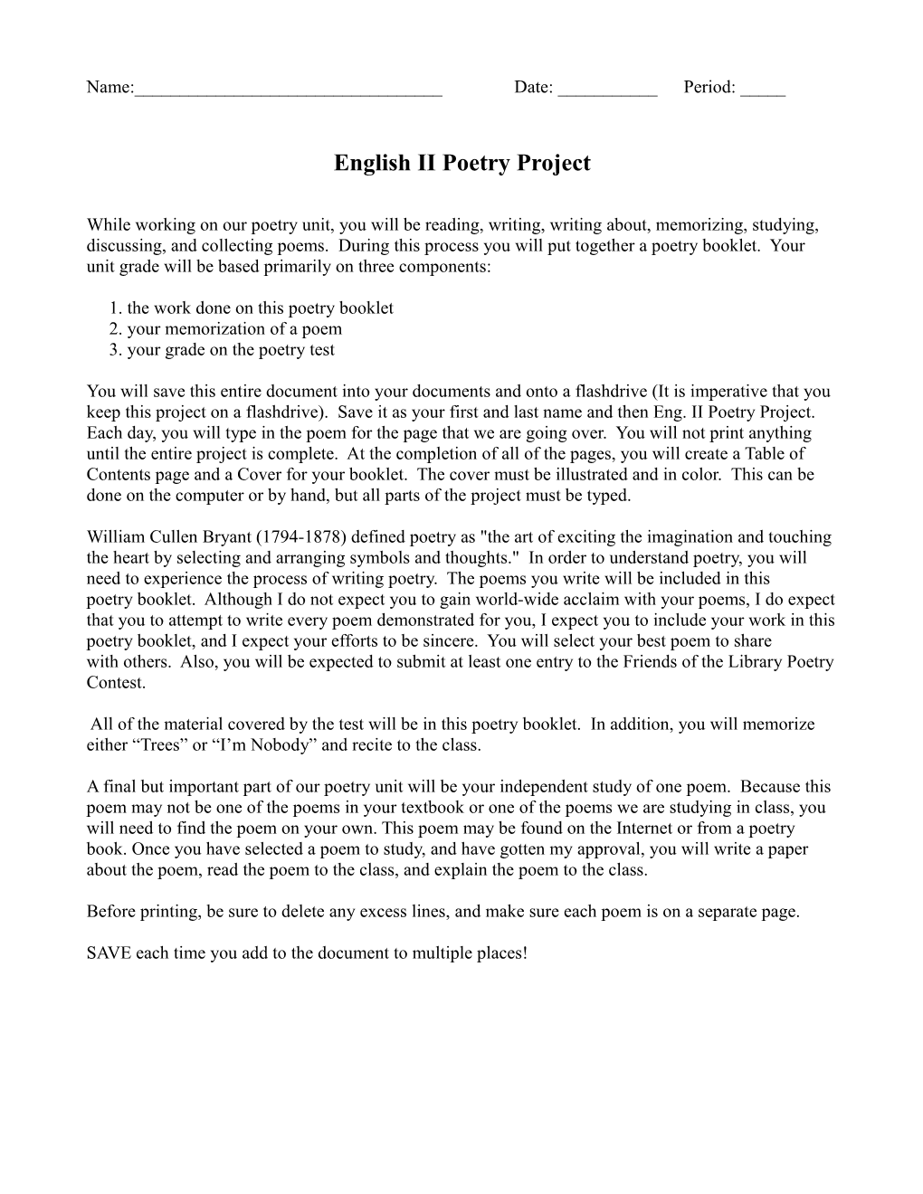 English II Poetry Project