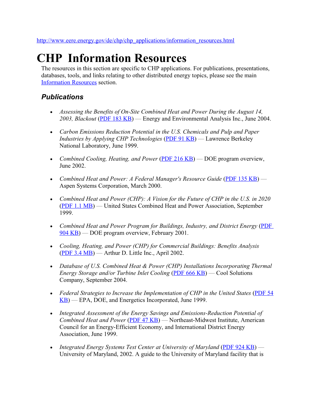 CHP Information Resources