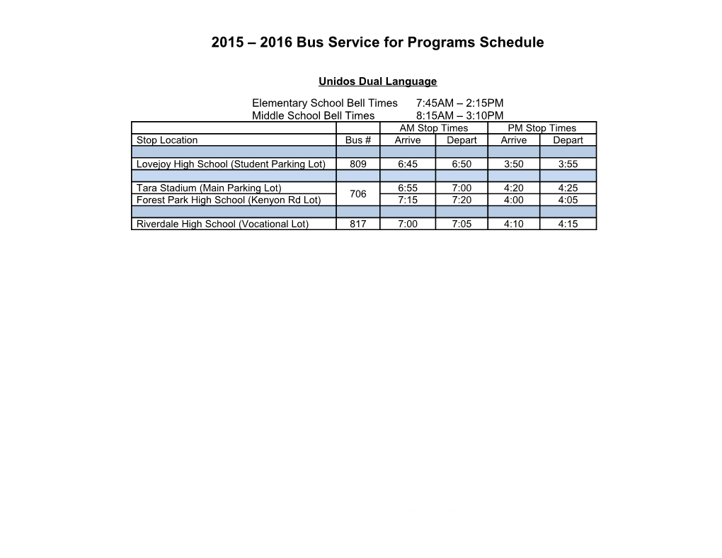 2015 2016 Bus Service for Programsschedule