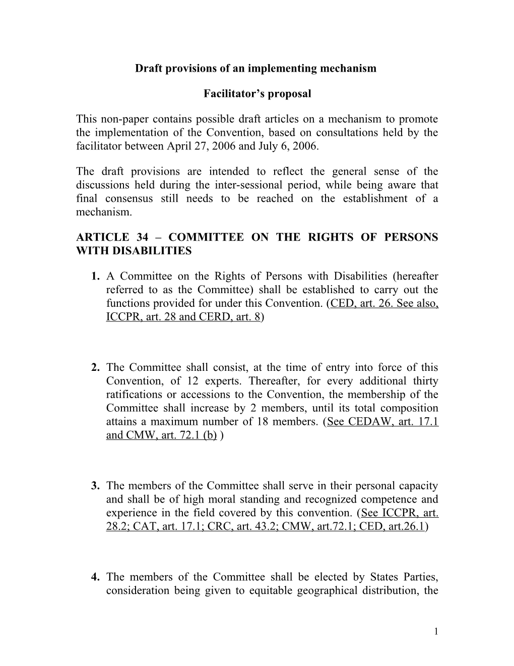 Draft Provisions of an Implementing Mechanism
